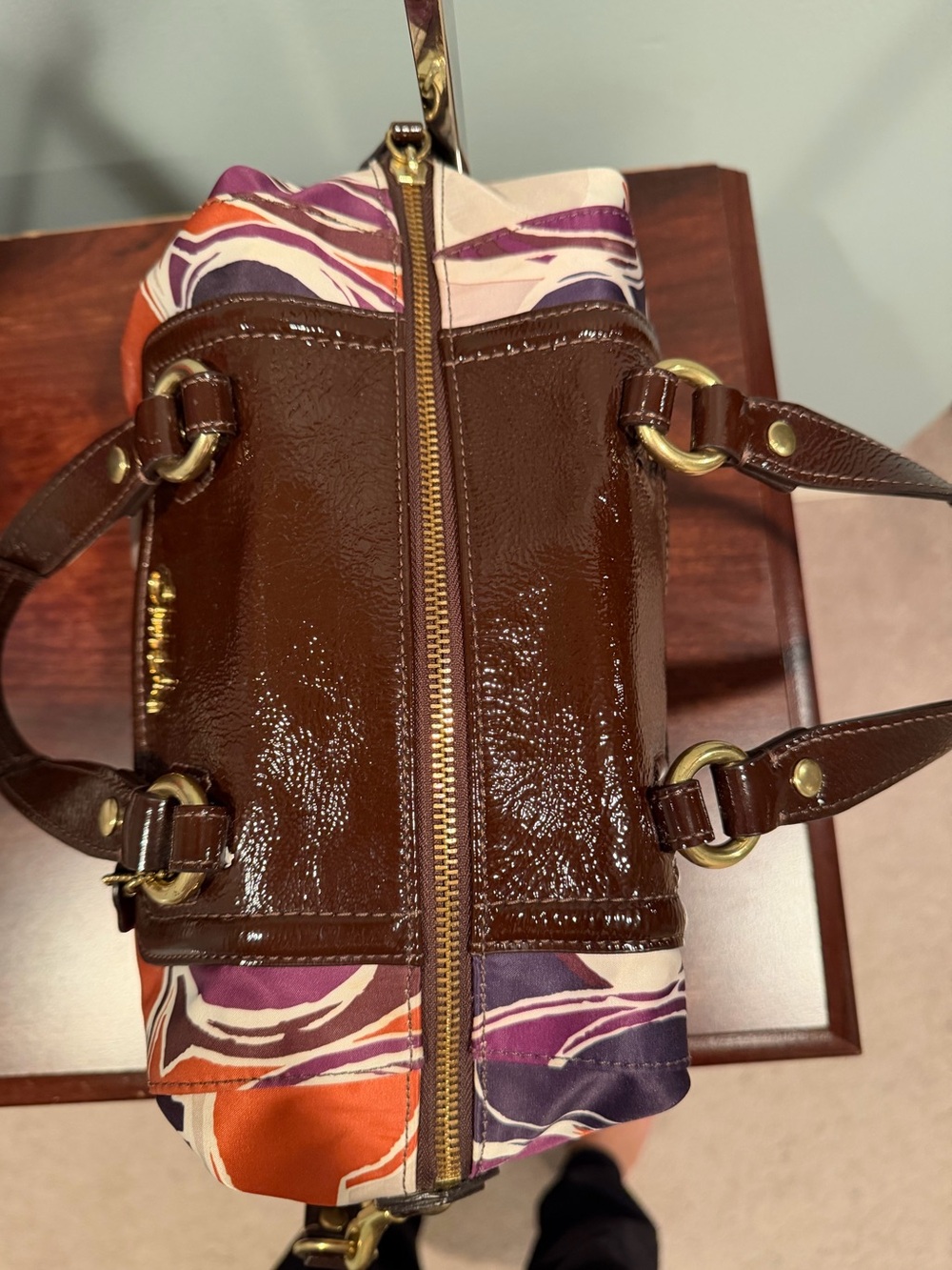Coach Ashley Floral Print Satchel in Brown & Purple - Picture 4 of 10